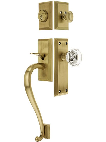 Fifth Avenue Entry Lock Set in Antique Brass Finish with Chambord Knob and